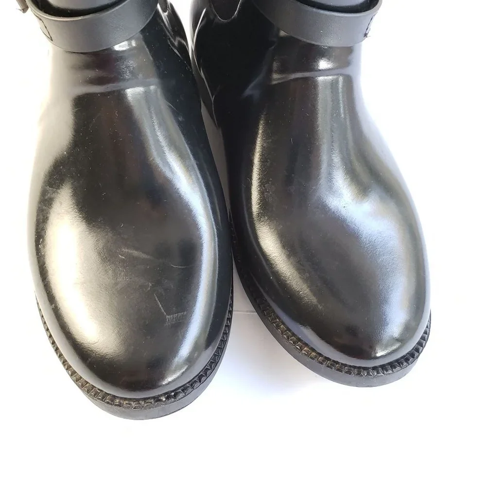 Michael Kors Black Rubber Tall Rain Boots Pull On Logo Charm Detail - Picture 3 of 15